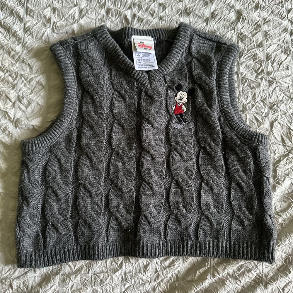 Disney Gray Knit Vest with Mickey Mouse Design